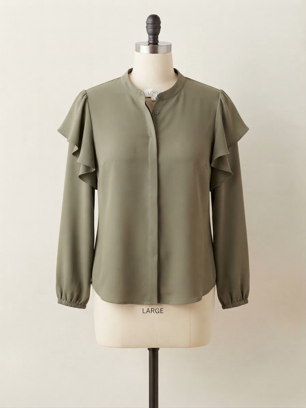 LOFT Olive Ruffle-Shoulder Buttonless Blouse